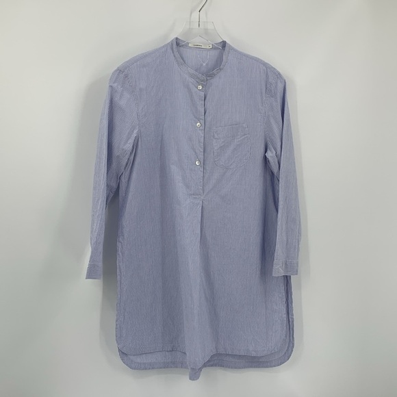 Lareida tunic blouse top shirt blue white stripe long sleeve button 40 Large - Picture 1 of 5
